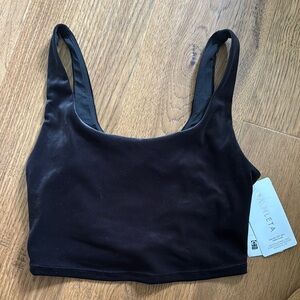 Athleta Velvet Cut Out Black Scoop Neck Sports Bra S